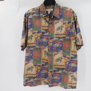 Tori Richard Shirt Mens Medium Marquises Hawaiian Turtle Fish Cotton Lawn camp